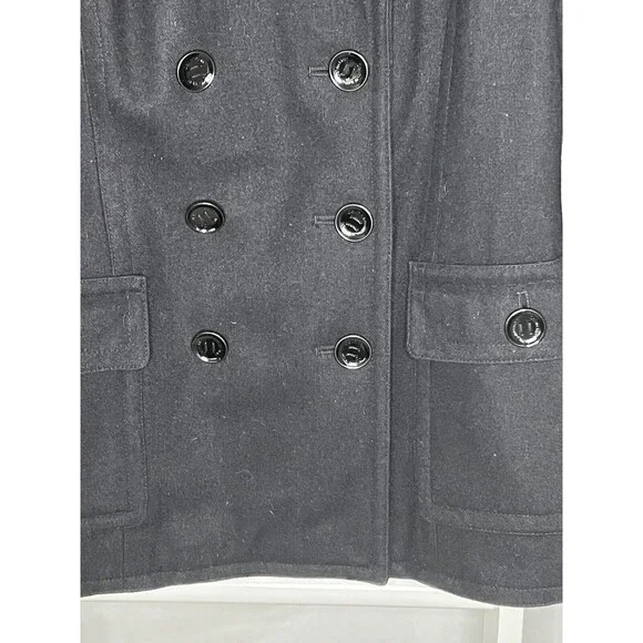 Calvin Klein Peacoat Womens 10 Black Jacket Wool Double Breasted Pocket Neck - Picture 8 of 16
